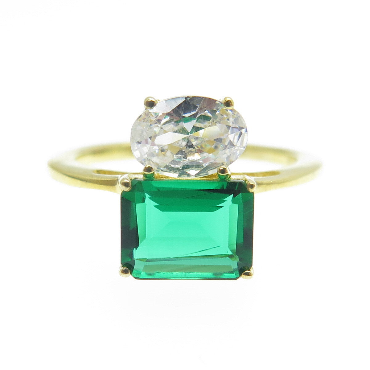 DSMK 925 Sterling Silver Gold Plated Chrome Diopside Gem & C Z Ring Size 6