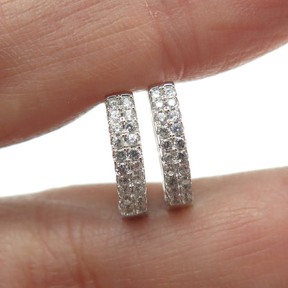 925 Sterling Silver Round-Cut C Z Hoop Earrings