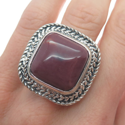925 Sterling Silver Vintage Real Cushion-Cut Purple Jasper Oxidized Ring Size 8