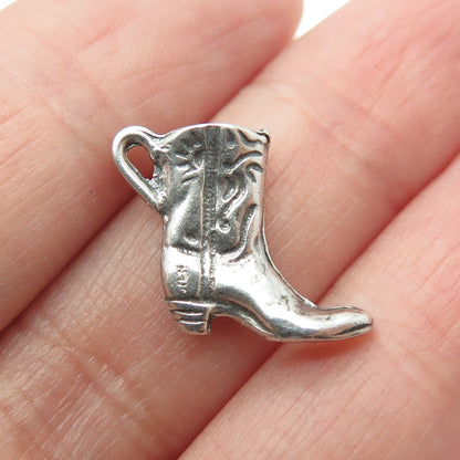 925 Sterling Silver Vintage Cowboy Boot Minimalist Oxidized Charm Pendant