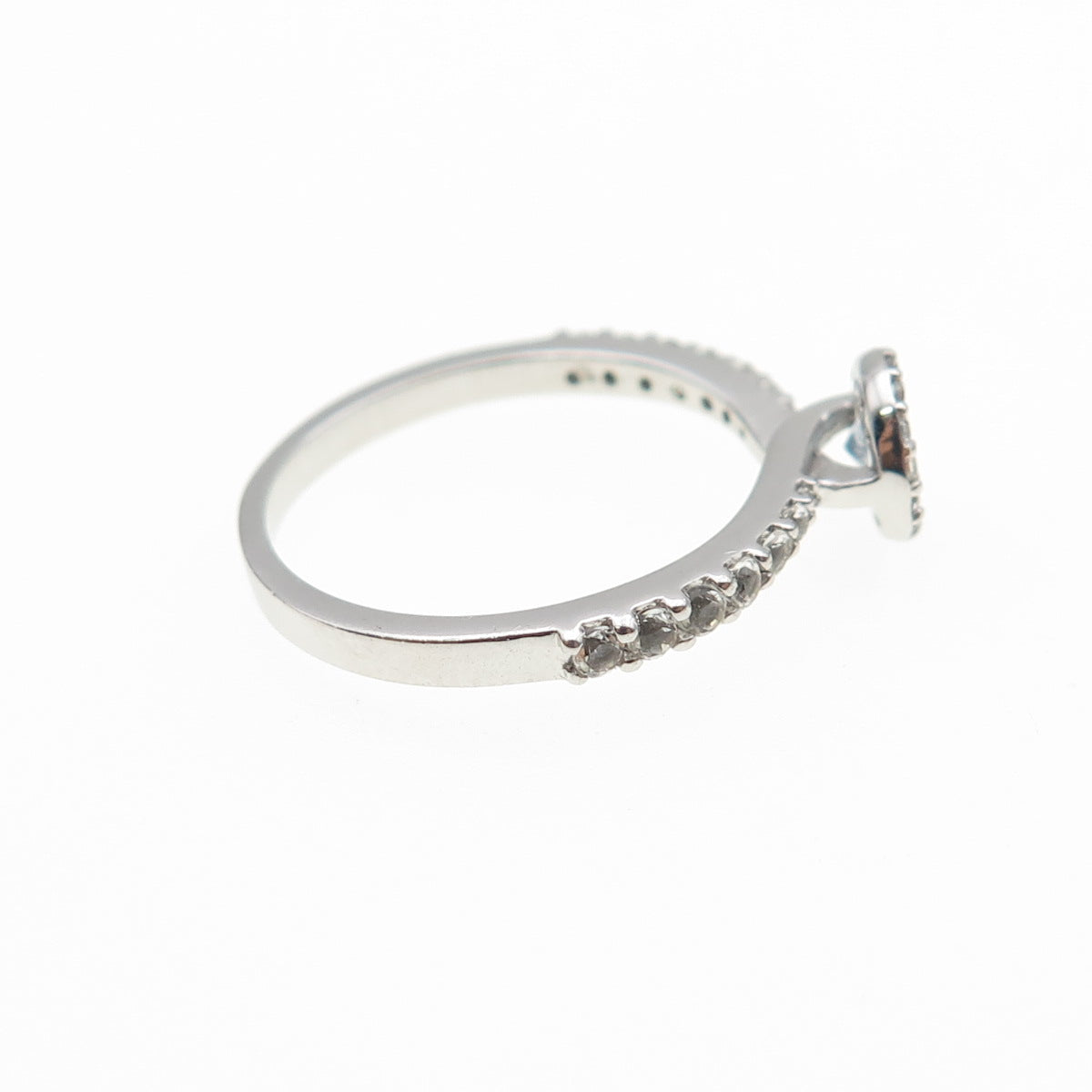 925 Sterling Silver Real Round-Cut Aquamarine & White Topaz Ring Size 6.25