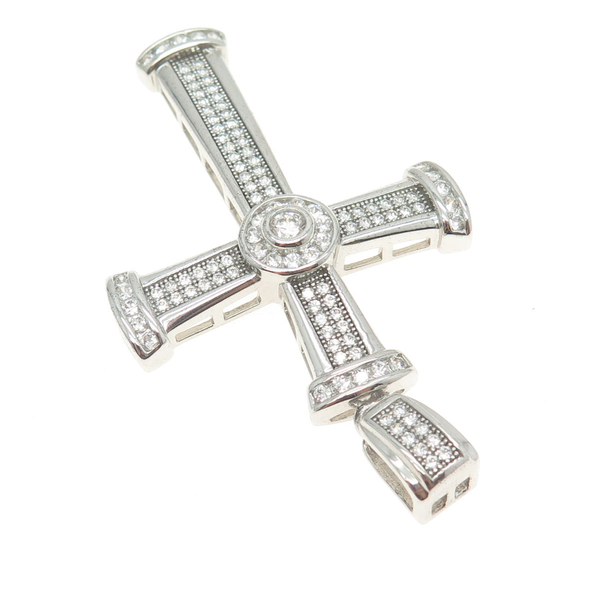 925 Sterling Silver Round-Cut C Z Cross Pendant