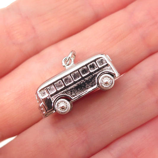 925 Sterling Silver Vintage Volkswagen Bus 3D Charm Pendant
