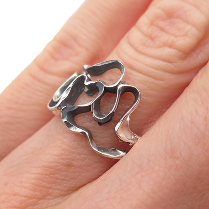 925 Sterling Silver Vintage Modernist Heart Oxidized Ring Size 6.25