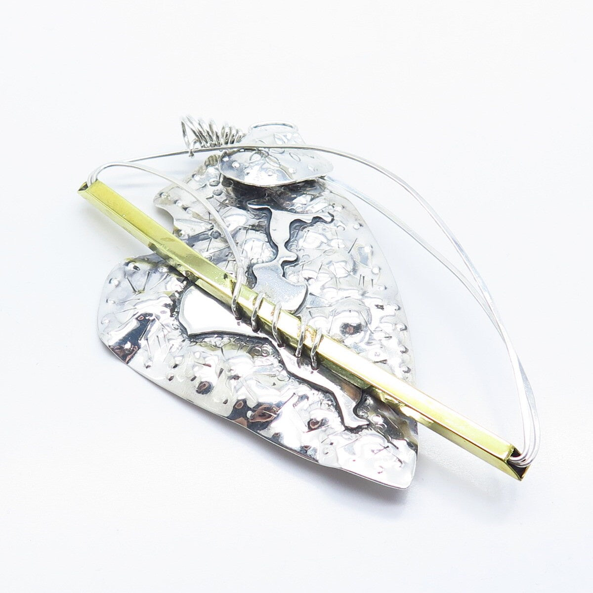 925 Sterling Silver 2-Tone Vintage Mary Ann Katke Modernist Pin Brooch