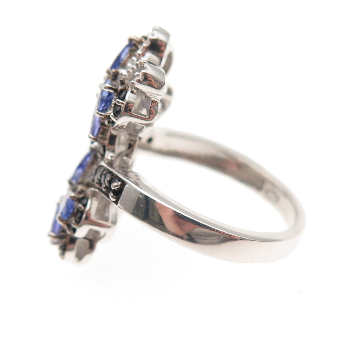 Chuck Clemency 925 Sterling Silver Real Tanzanite & Black Spinel Ring Size 8.25