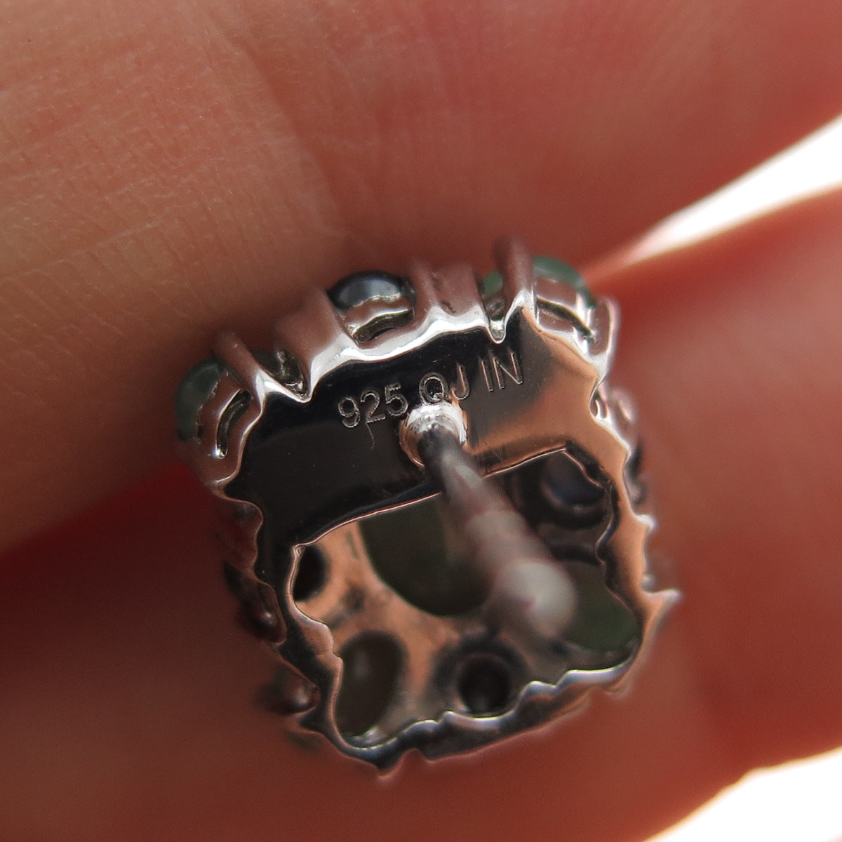 925 Sterling Silver Vintage Real Oval-Cut Emerald & Round-Cut Sapphire Earrings