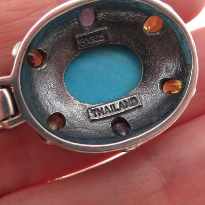 SX Sally C 925 Sterling Vintage Real Turquoise Blue & Yellow Sapphire Pendant