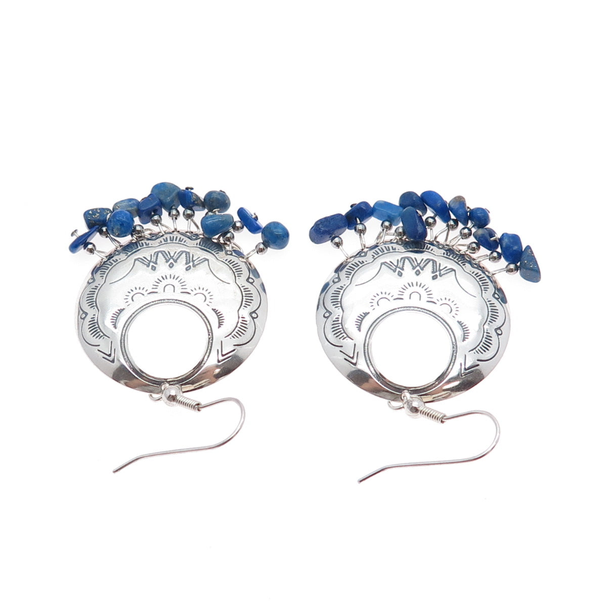 CAROLYN POLLACK 925 Sterling Silver Vintage Real Lapis Crescent Dangle Earrings