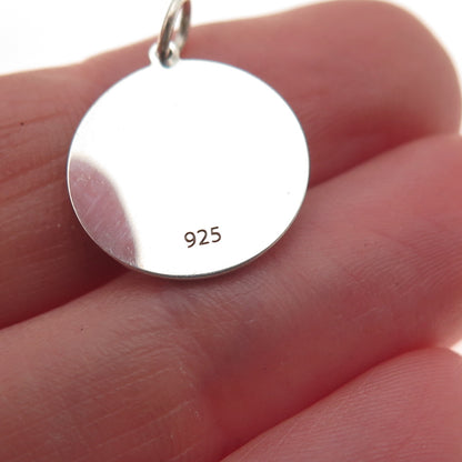 925 Sterling Silver Turquoise Enamel NY State Map Round Tag Mini Charm Pendant
