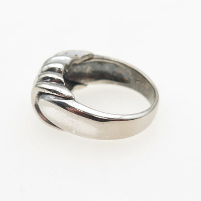 925 Sterling Silver Vintage Modernist Ribbed Oxidized Ring Size 5.25