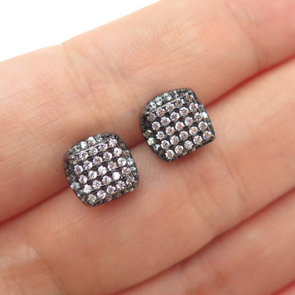 925 Sterling Silver Black Rhodium Round-Cut C Z Stud Earrings