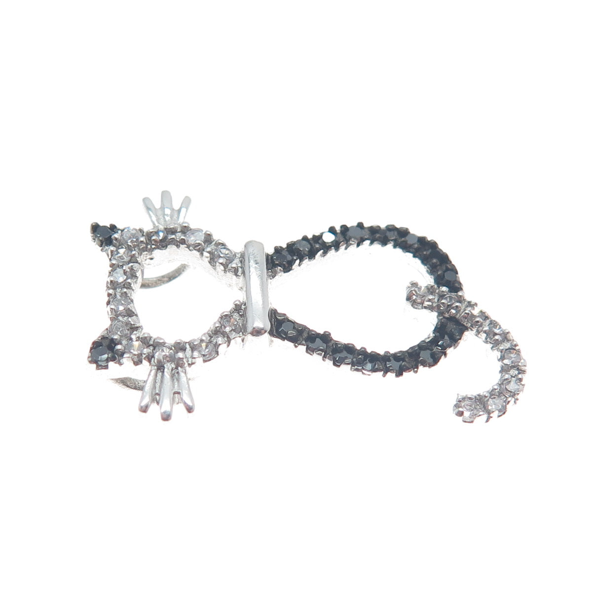 925 Sterling Silver Real Round-Cut Black Spinel C Z Cat Minimalist Slide Pendant