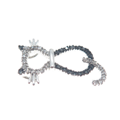 925 Sterling Silver Real Round-Cut Black Spinel C Z Cat Minimalist Slide Pendant