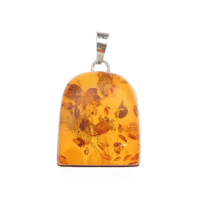 925 Sterling Silver Vintage Real Amber Modernist Pendant