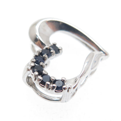 925 Sterling Silver Real Round-Cut Sapphire Heart Minimalist Slide Pendant