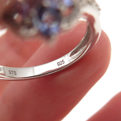 Chuck Clemency 925 Sterling Silver Real Tanzanite & White Topaz Ring Size 8