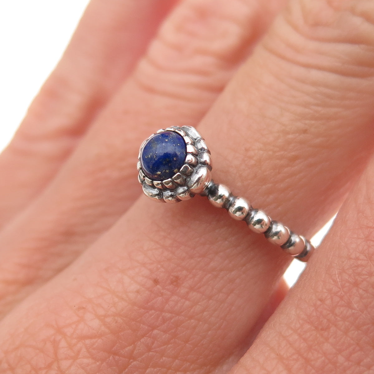 Pandora 925 Sterling Silver Real Lapis September Birthstone Ring Size 6