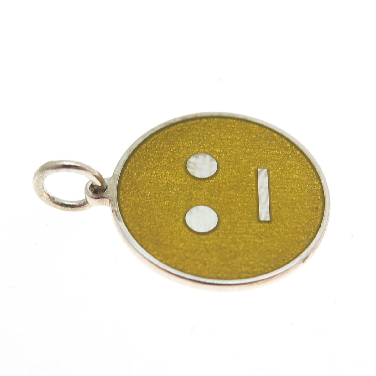 925 Sterling Silver Yellow Enamel Expressionless Face Emoji Minimalist Pendant