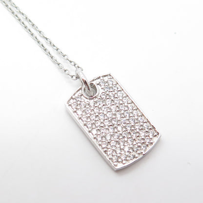 925 Sterling Silver Italy White C Z Tag Cable Chain Necklace 18"