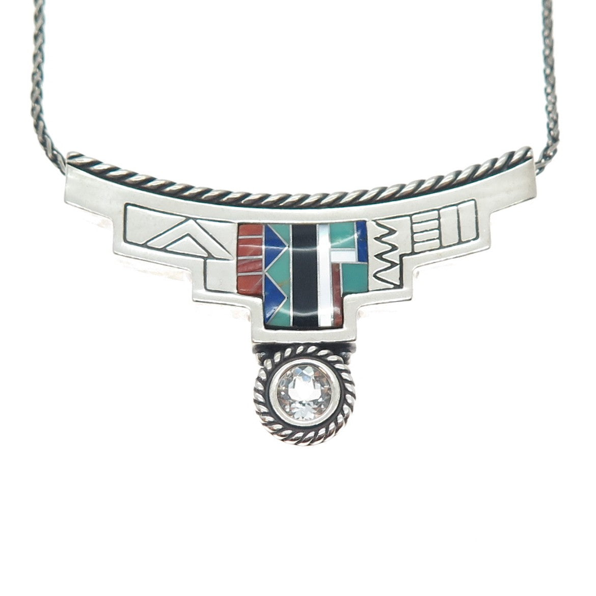 CAROLYN POLLACK & MILOR 925 Sterling Silver Vintage Multi-Gem Chain Necklace 18"