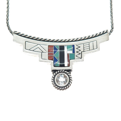 CAROLYN POLLACK & MILOR 925 Sterling Silver Vintage Multi-Gem Chain Necklace 18"