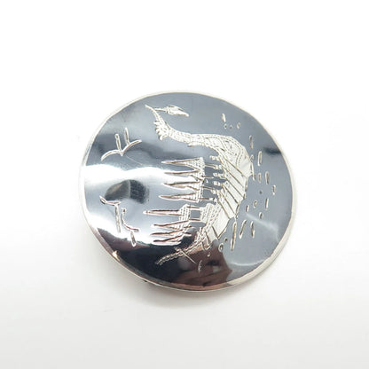 925 Sterling Silver Vintage Siam Niello Boat / Ship Round Pin Brooch
