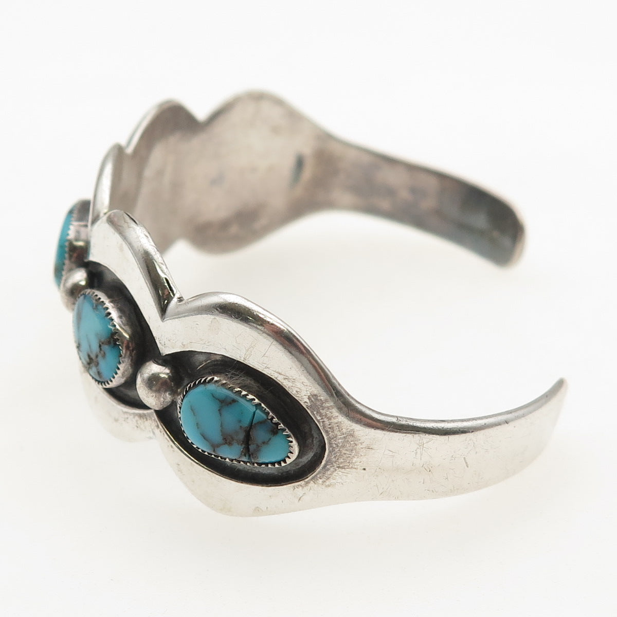 Old Pawn 925 Sterling Silver Vintage Morenci Turquoise Adjustable Bracelet 6.75"