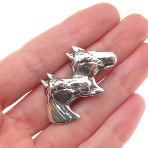 925 Sterling Silver Vintage Horse Couple Oxidized Pin Brooch