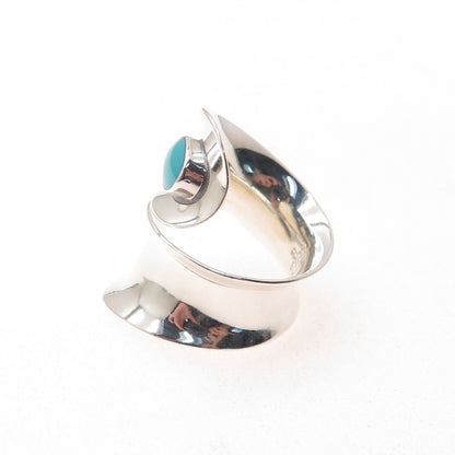 925 Sterling Silver Vintage HOB Mexico Real Turquoise Adjustable Ring Size 5.75