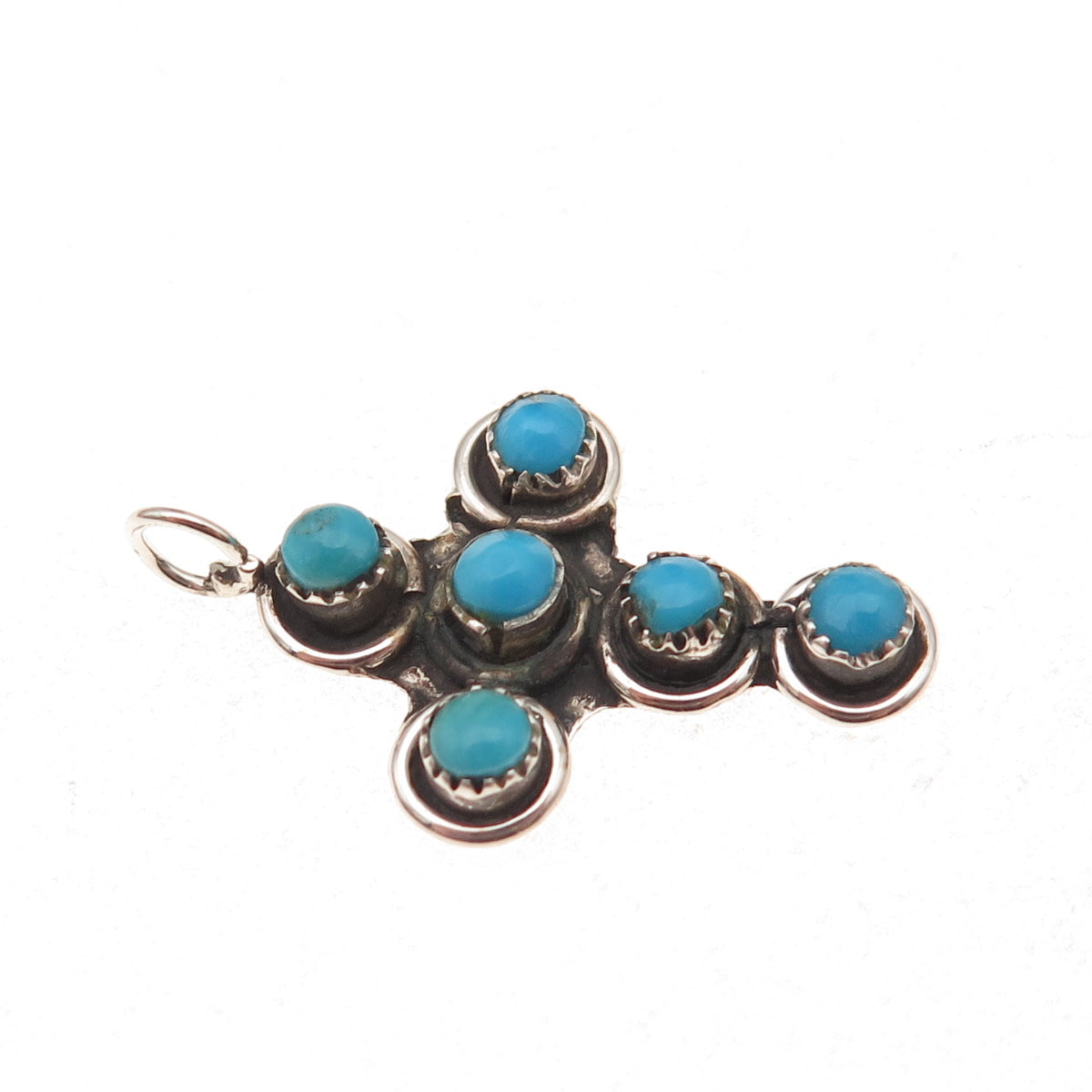 Old Pawn 925 Sterling Silver Vintage Turquoise Snake Eye Cross Charm Pendant