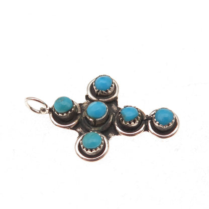 Old Pawn 925 Sterling Silver Vintage Turquoise Snake Eye Cross Charm Pendant