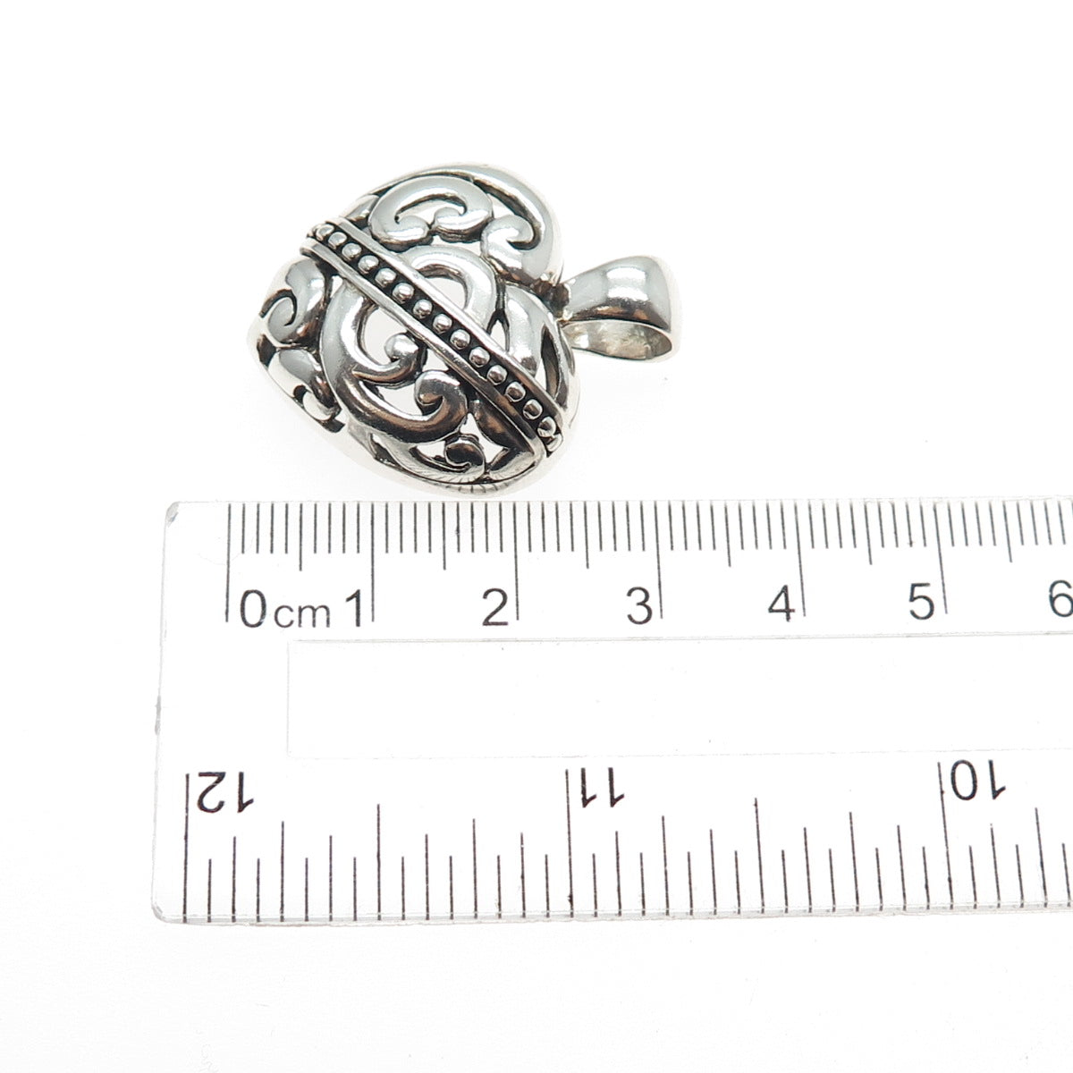 ANNIKA WITT 925 Sterling Silver Vintage Ornate Heart Oxidized Charm Pendant