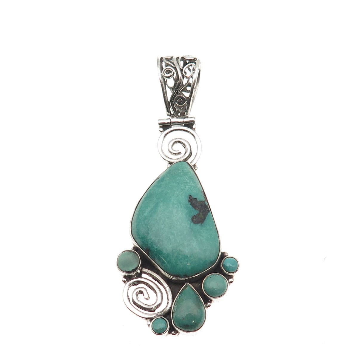 925 Sterling Silver Vintage Real Kingman Turquoise Modernist Spiral Pendant
