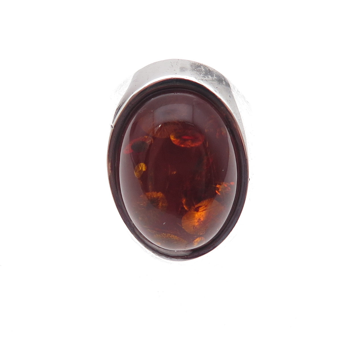 925 Sterling Silver Vintage Real Amber Modernist Oxidized Ring Size 9.25