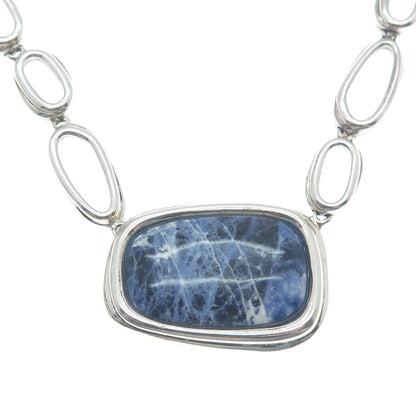 925 Sterling Silver Vintage Real Sodalite Modernist Chain Necklace 16-18"