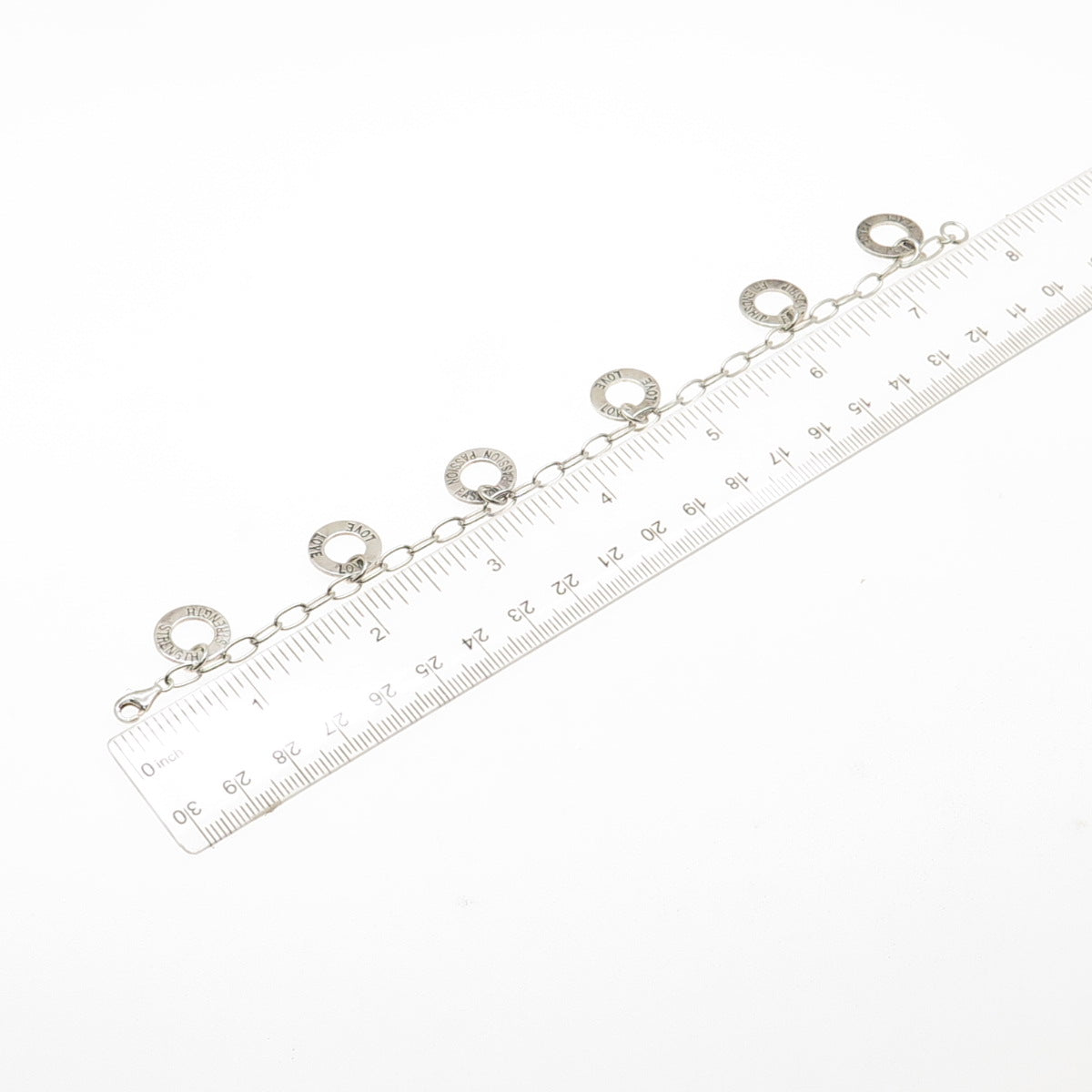 925 Sterling Silver Vintage Love Peace Strength Passion Friendship Bracelet 7"