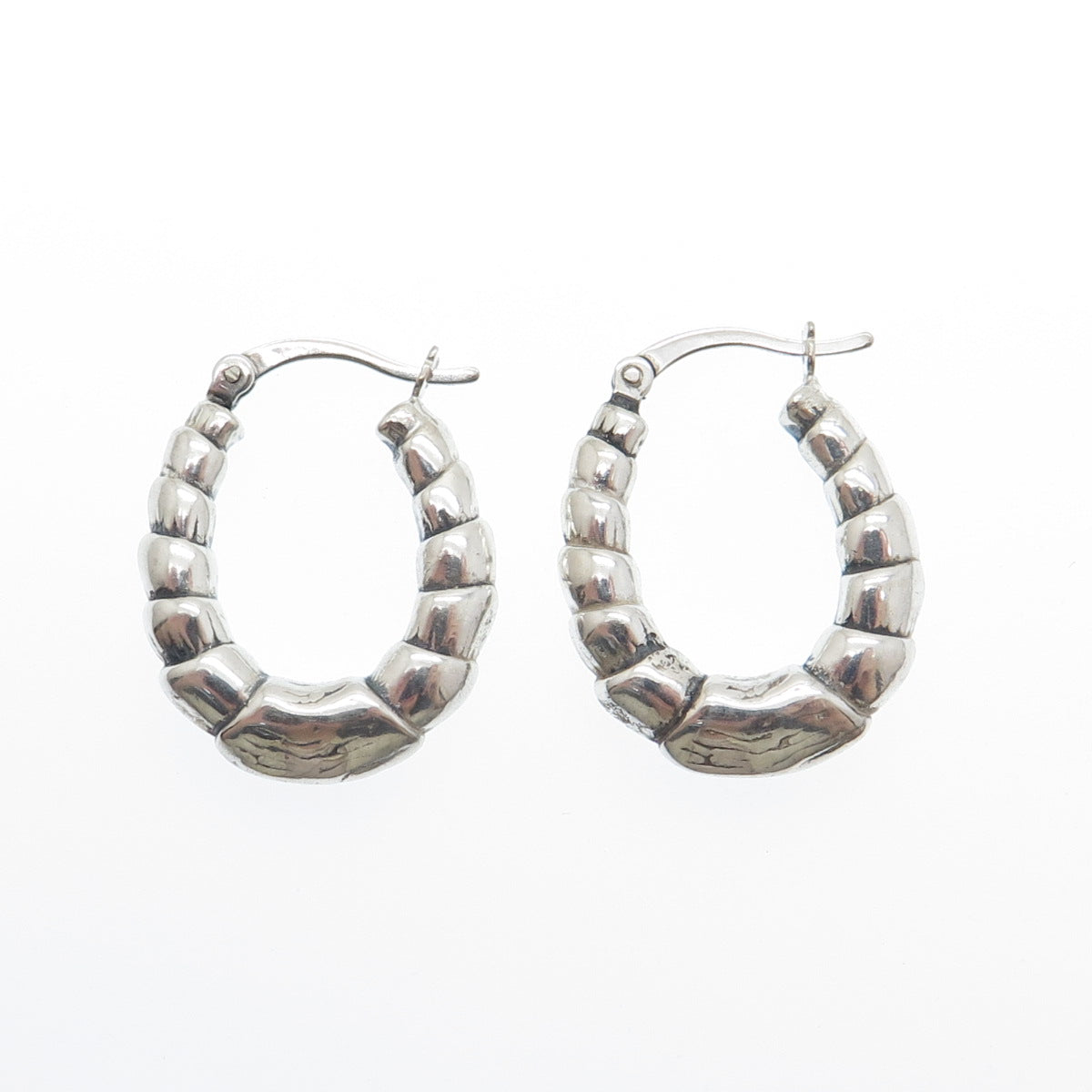 925 Sterling Silver Ribbed Puffy Hoop Earrings