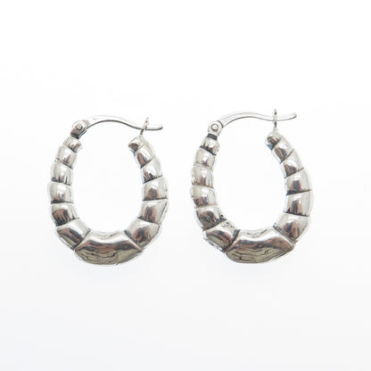 925 Sterling Silver Ribbed Puffy Hoop Earrings