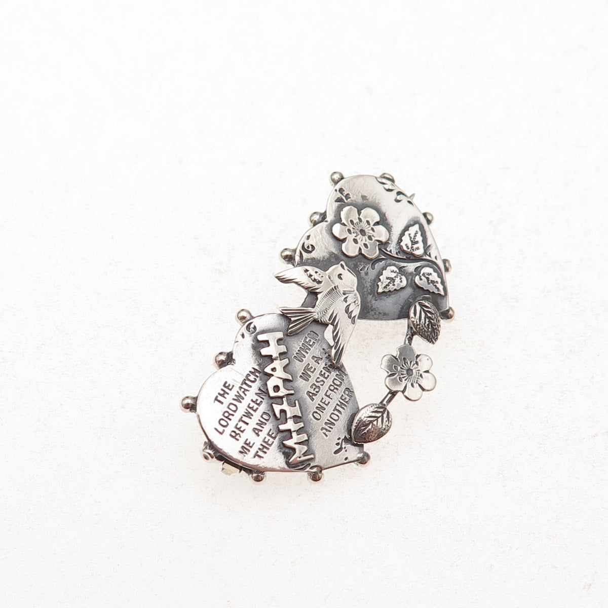 Hepburn & Wilcox Sterling Silver Antique 1944 Birmingham Mizpah Heart Pin Brooch