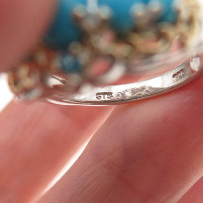 Chuck Clemency 925 Sterling Silver 2-Tone Real Turquoise Apatite Ring Size 8.25