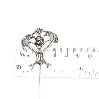925 Sterling Silver Vintage Dolphin Heart Oxidized Lapel Pin