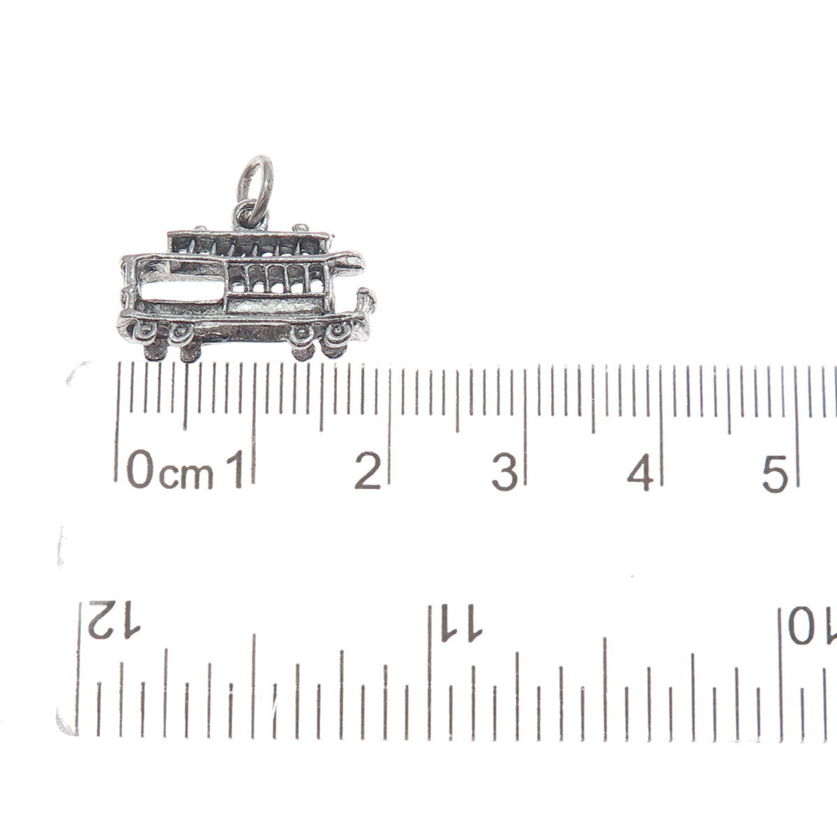 925 Sterling Silver Antique Retro Cable Car Oxidized Minimalist 3D Charm Pendant