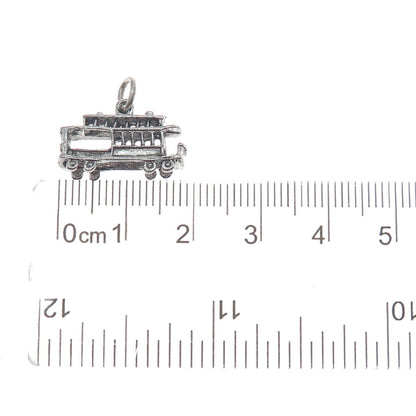 925 Sterling Silver Antique Retro Cable Car Oxidized Minimalist 3D Charm Pendant