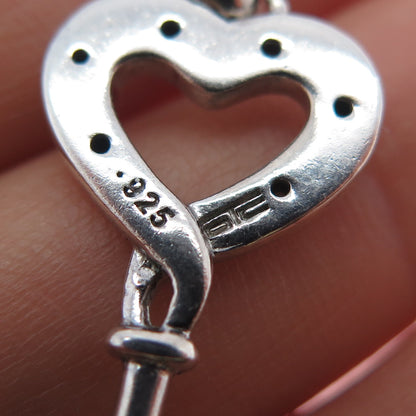 925 Sterling Silver Real Round-Cut Diamond Heart Key Charm Pendant
