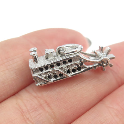 925 Sterling Silver Vintage River Paddle Show Boat Charm Pendant