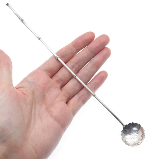 925 Sterling Silver Vintage Flower Bamboo Cocktail Straw Spoon