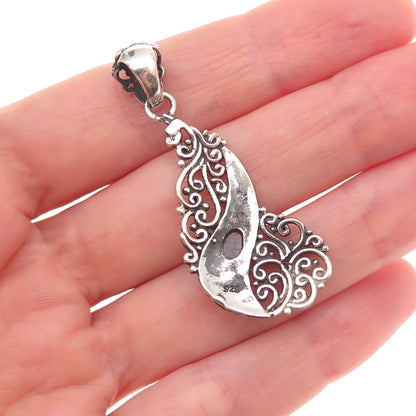 925 Sterling Silver Vintage Real Iolite Floral Oxidized Charm Pendant