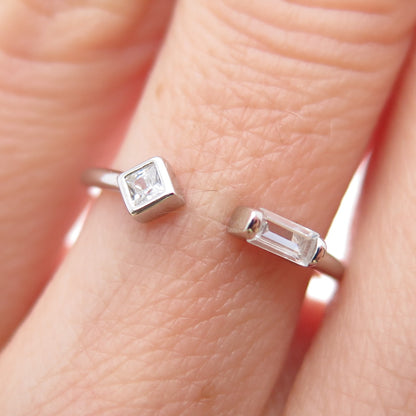 925 Sterling Silver Princess & Baguette-Cut C Z Adjustable Ring Size 5.25