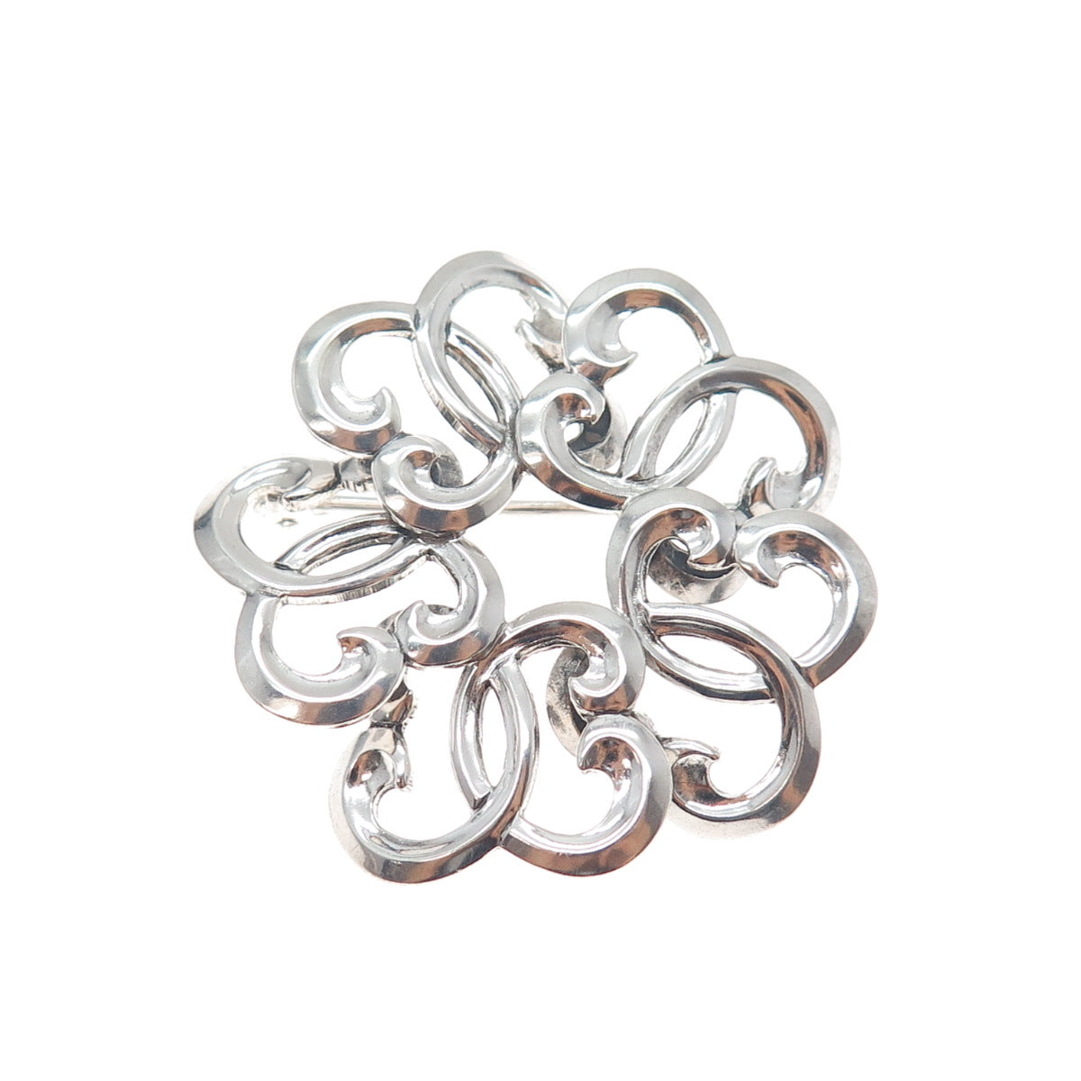 W. E. RICHARDS 925 Sterling Silver Antique Art Deco Flower Oxidized Pin Brooch